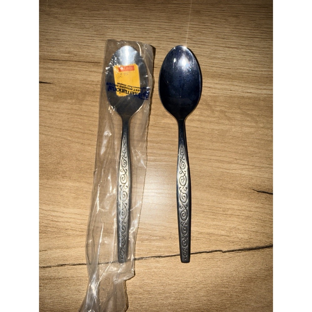 Gorham SPANISH SCROLL Dinner Spoon Stainless Burnished Glossy Flatware Set of 2